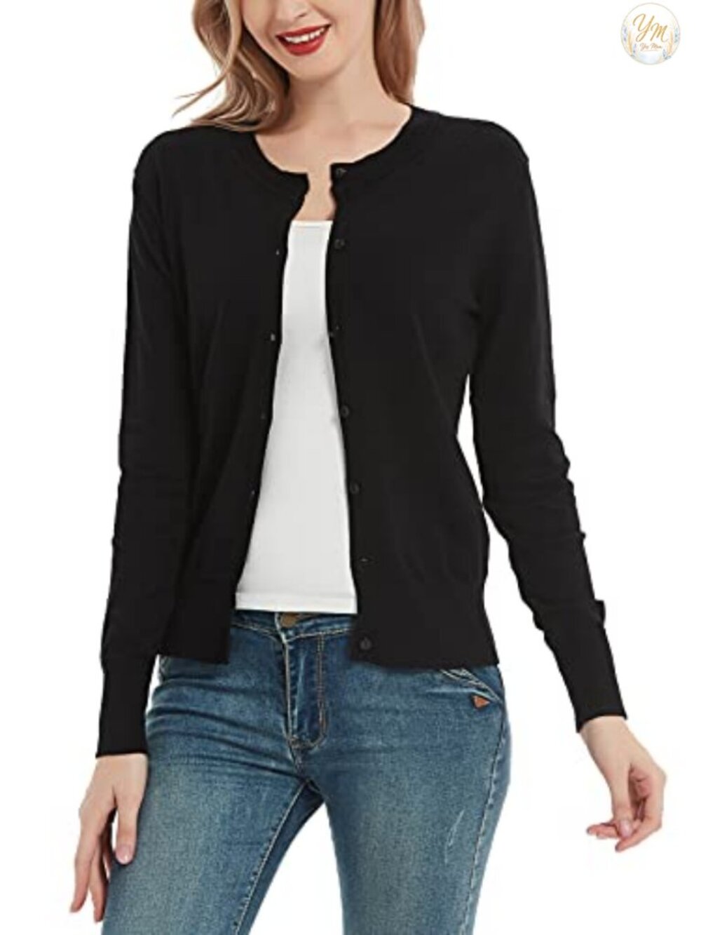 Women's Crew Neck Button Down Long Sleeve Cardigan Sweater
